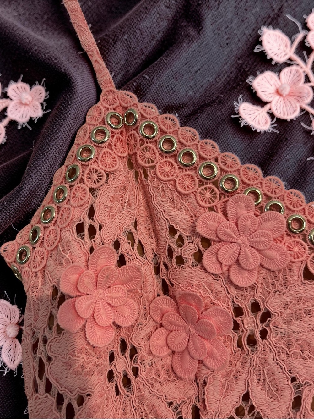 Michael Kors Coral Lace Floral Appliqué Sundress - Picture 4 of 9